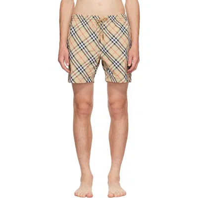 Burberry Beige Check Swim Shorts In B9368 Sand Ip Check