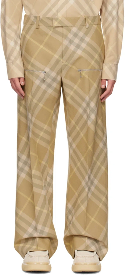 Burberry Beige Check Trousers In Flax Ip Check