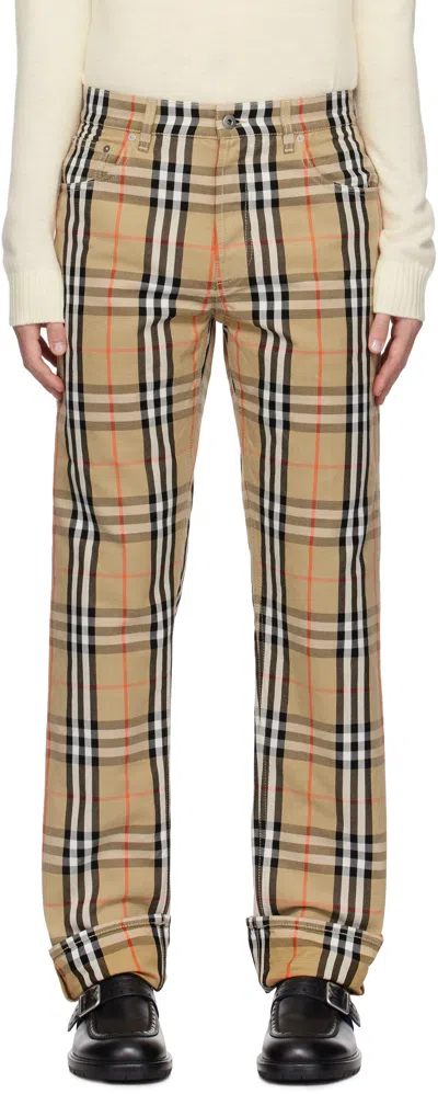 Burberry Icon Check Trouser In Beige