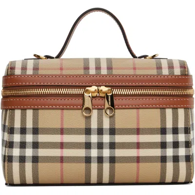 Burberry ベージュ チェック バニティバッグ In Vntg Chk/briar Brown