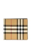Burberry Beige Bifold Wallet With Check Motif In Techno Fabric In Beige