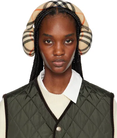 Burberry Check Wool-blend Earmuffs In Sand