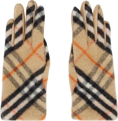 Burberry Beige Check Wool Gloves In Sand Ip Check