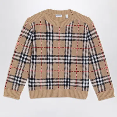 Burberry Beige Check Wool Pullover In Brown