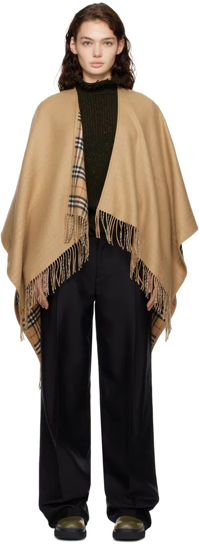 BURBERRY BEIGE CHECK WOOL REVERSIBLE CAPE