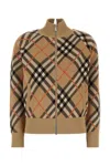 Burberry Wool-blend Check Bomber Jacket In Beige