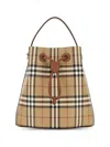 Burberry Check Pattern Canvas Bucket Bag With Top Handle And Leather Trim In Multi