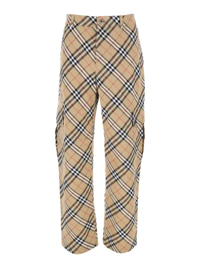 Burberry Beige Checked Cargo Pants In Multi