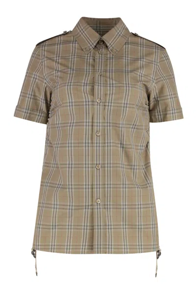 Burberry Checkered Design Cotton Shirt For Women In Brown