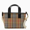 BURBERRY BEIGE CHECKED COTTON TOTE BAG