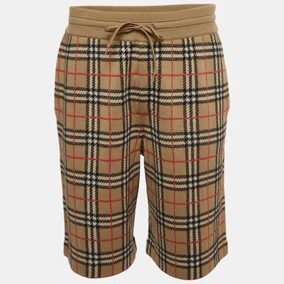 Pre-owned Burberry Beige Checked Merino Wool Drawstring Shorts L