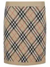 Burberry Beige Checked Miniskirt With Ribbed Finish In Brown