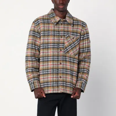 Burberry Beige Checked Wool Shirt Jacket In Sand