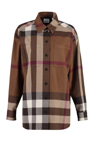 Burberry Beige Checkered Flannel Shirt For Women