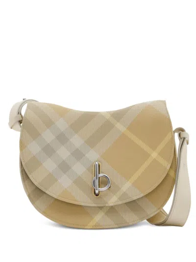 Burberry Beige Checkered Rocking Horse Medium Handbag For Women