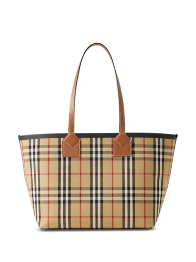 Burberry Beige Checkered Tote Handbag For Women