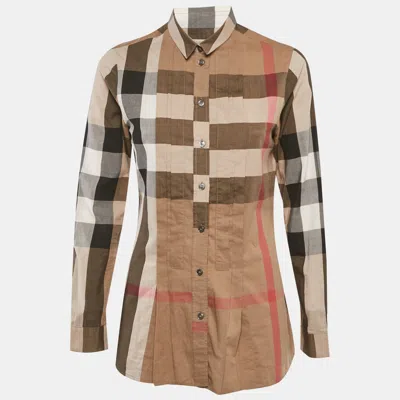 Pre-owned Burberry Beige Checks Cotton Pink Tucks Shirt S In Sand