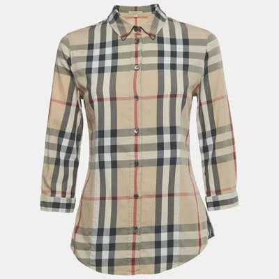 Pre-owned Burberry Beige Checks Cotton Shirt S In Sand