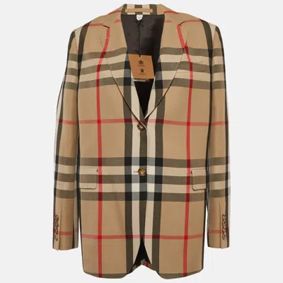 Pre-owned Burberry Beige Checks Gabardine Blazer M In Sand