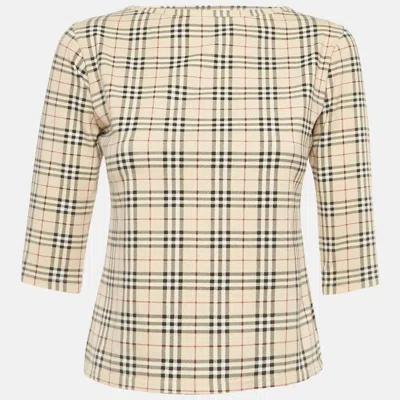 Pre-owned Burberry Beige Checks Jersey Long Sleeve Top M In Sand