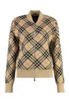 Burberry Checked Knitted Zip-up Bomber Jacket In Brown