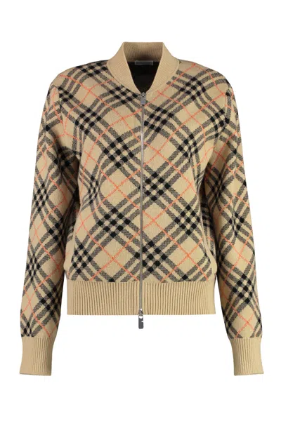 BURBERRY BEIGE CHECKS MOCK COLLAR SWEATER
