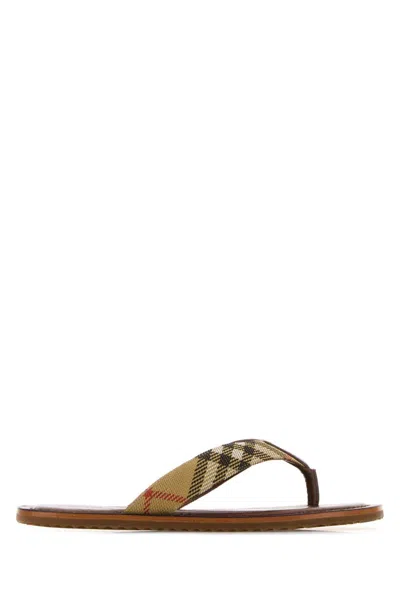 Burberry Beige Checks Slippers In Brown