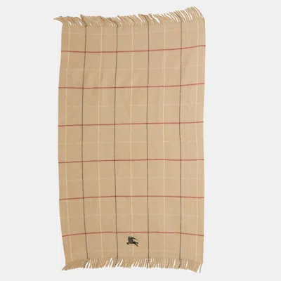 Pre-owned Burberry Beige Checks Wool Fringed Scarf In Sand