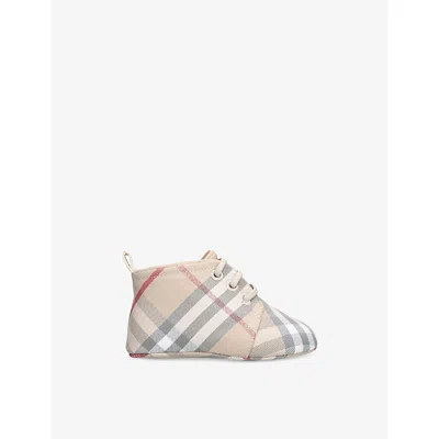 Burberry Beige Comb Baby Check Cotton-blend Shoes Eur 19 / 3 Uk