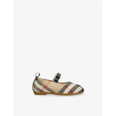 BURBERRY BEIGE COMB KIDS' CHATERLEY CHECK-PATTERN WOVEN BALLET FLATS EUR 26 / 8.5 UK