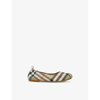 BURBERRY BEIGE COMB KIDS' CHATERLY CHECK-PRINT WOVEN PUMPS EUR 28 / 10 UK
