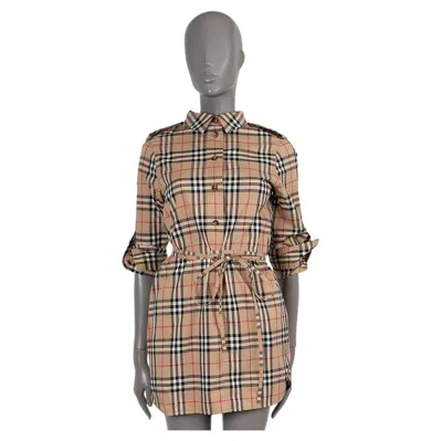 Pre-owned Burberry Beige Cotton Agnes Vintage Check Poplin Mini Shirt Dress 6 Xs In Brown