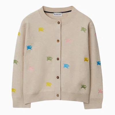 BURBERRY BEIGE COTTON AND CASHMERE CARDIGAN WITH LOGOS