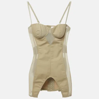 Pre-owned Burberry Beige Cotton And Mesh Panaled Top S In Sand