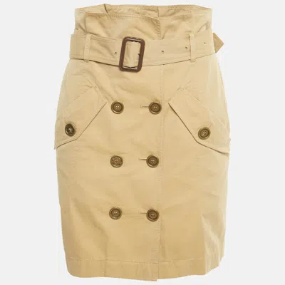 Pre-owned Burberry Beige Cotton Belted Mini Skirt S In Brown