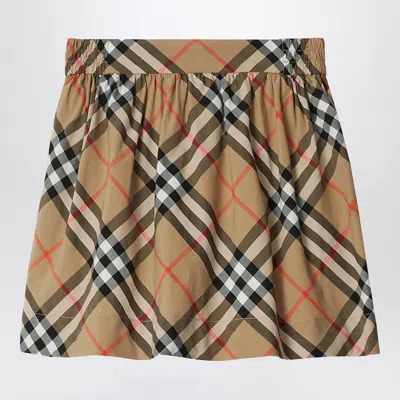 Burberry Check Print Cotton Skirt In Beige