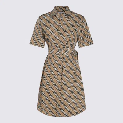 Burberry Classic Check Cotton Dress With Belted Waist In Neutral