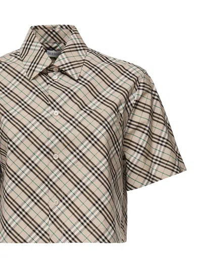 Burberry Beige Cotton Embroidered Shirt In Metallic