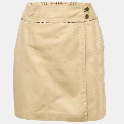 Pre-owned Burberry Beige Cotton Jacquard Mini Wrap Skirt L