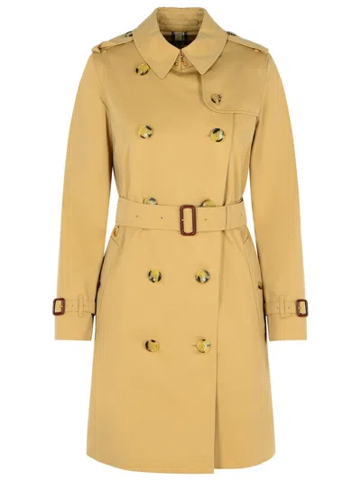 Burberry Beige Cotton Kensington Medium Trench Coat In Brown
