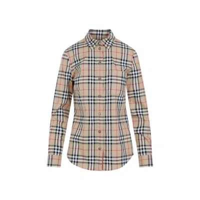 Burberry Beige Cotton Lapwig Check Shirt In Grey
