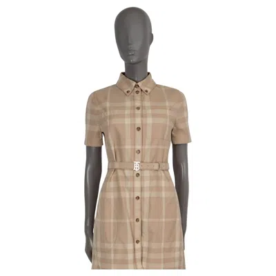 Pre-owned Burberry Beige Cotton Laurinha Check Poplin Mini Shirt Dress 40 S In Brown