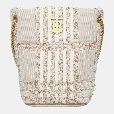 Pre-owned Burberry Beige Cotton Lola Needle Punch Check Bucket Bag In Sand