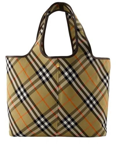 Burberry Beige Tote Bag With Vintage Check Motif In Cotton Canvas Woman In Multicolor