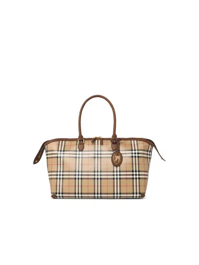 Burberry Beige Cotton Medium Tote Bag Archive In Brown
