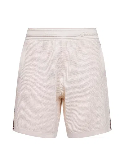 Burberry Beige Cotton Mesh Shorts With Check Trims In Neutral
