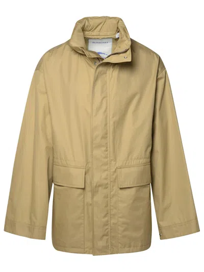 Burberry Gabardine Jacket With High Collar And Pockets In Brown