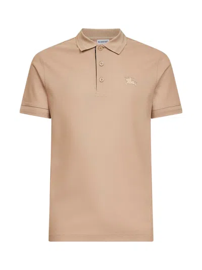 Burberry Beige Cotton Pique Polo Shirt With Embroidered Equestrian Knight Design In Brown