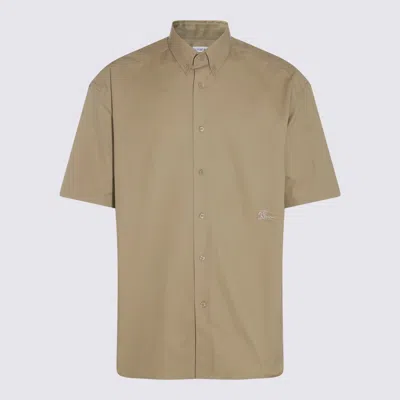 Burberry Logo Cotton Short Sleeve Shirt In Brown