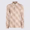 Burberry Women Beige Shirt With Pointed Collar And All-over Check Motif In Cotton Woman In Brown